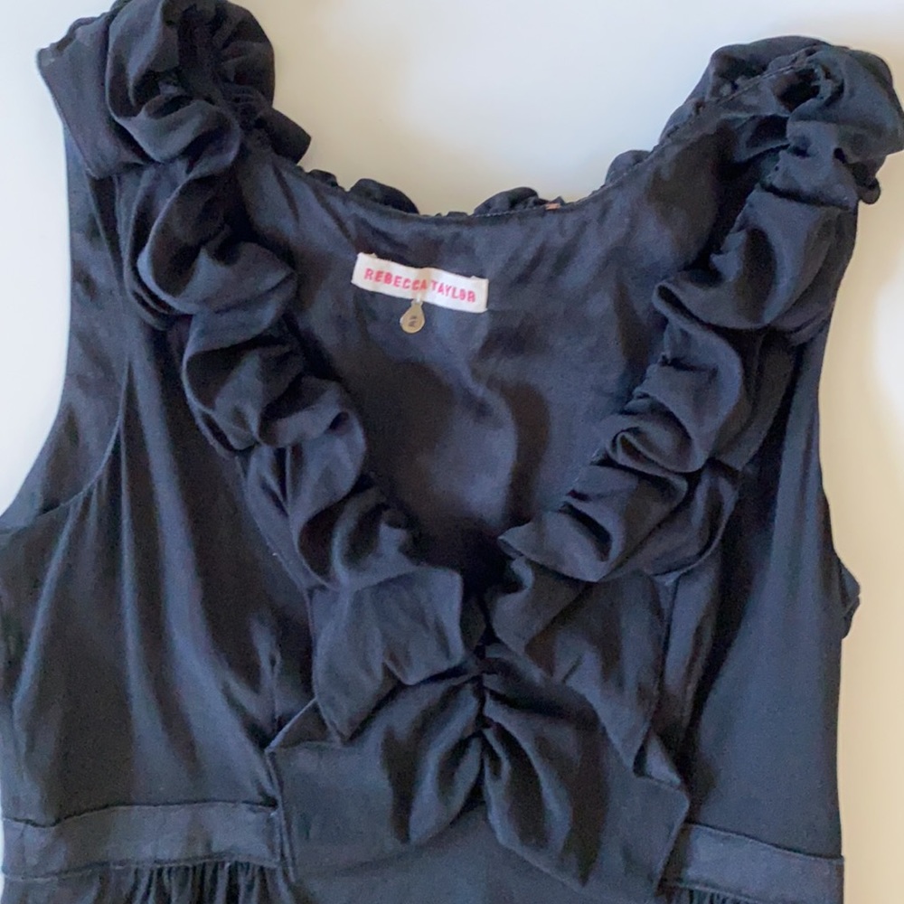 Rebecca Taylor Black Stretch Silk Ruffle Trim Sleeveless Top - Picture 4 of 10